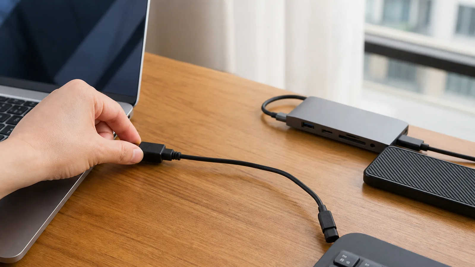 示意:將無線接收器與 USB Hub、外接 SSD 分開配置